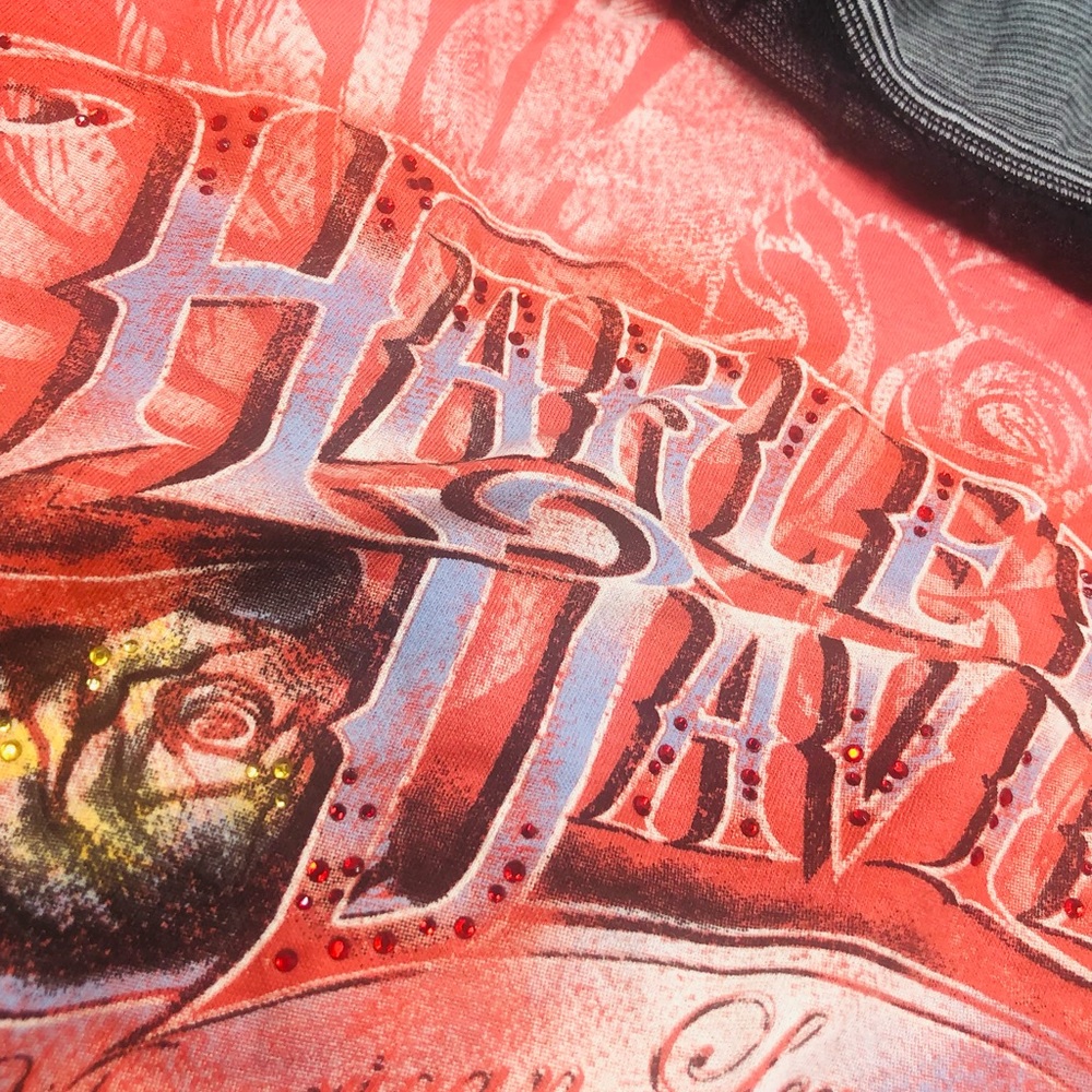 Harley Davidson Limited Edition Long Sleeve Lace Trim Graphic Top - Picture 9 of 15